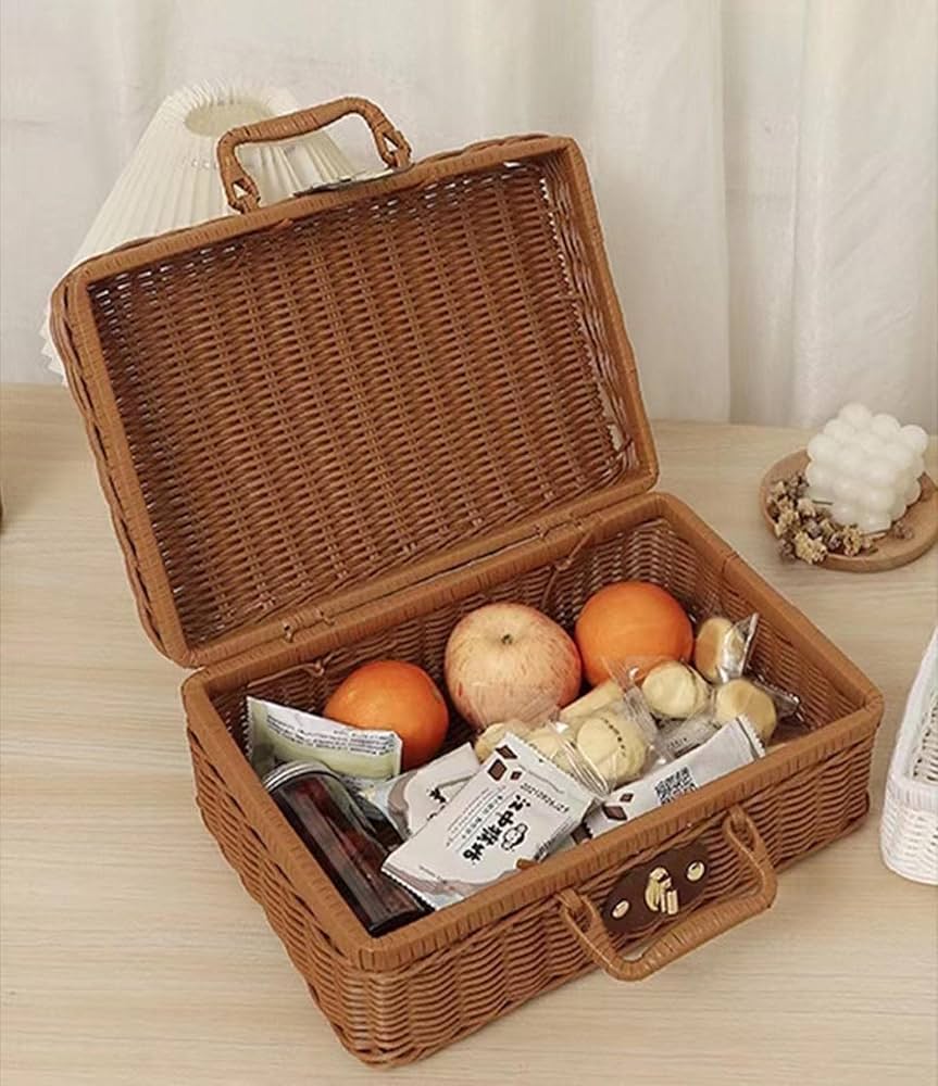 ヴィンテージ かご ピクニックバスケットバック　旅行鞄 Amazon｜ピクニックバスケット 籐製 収納 かごバッグ 蓋付き